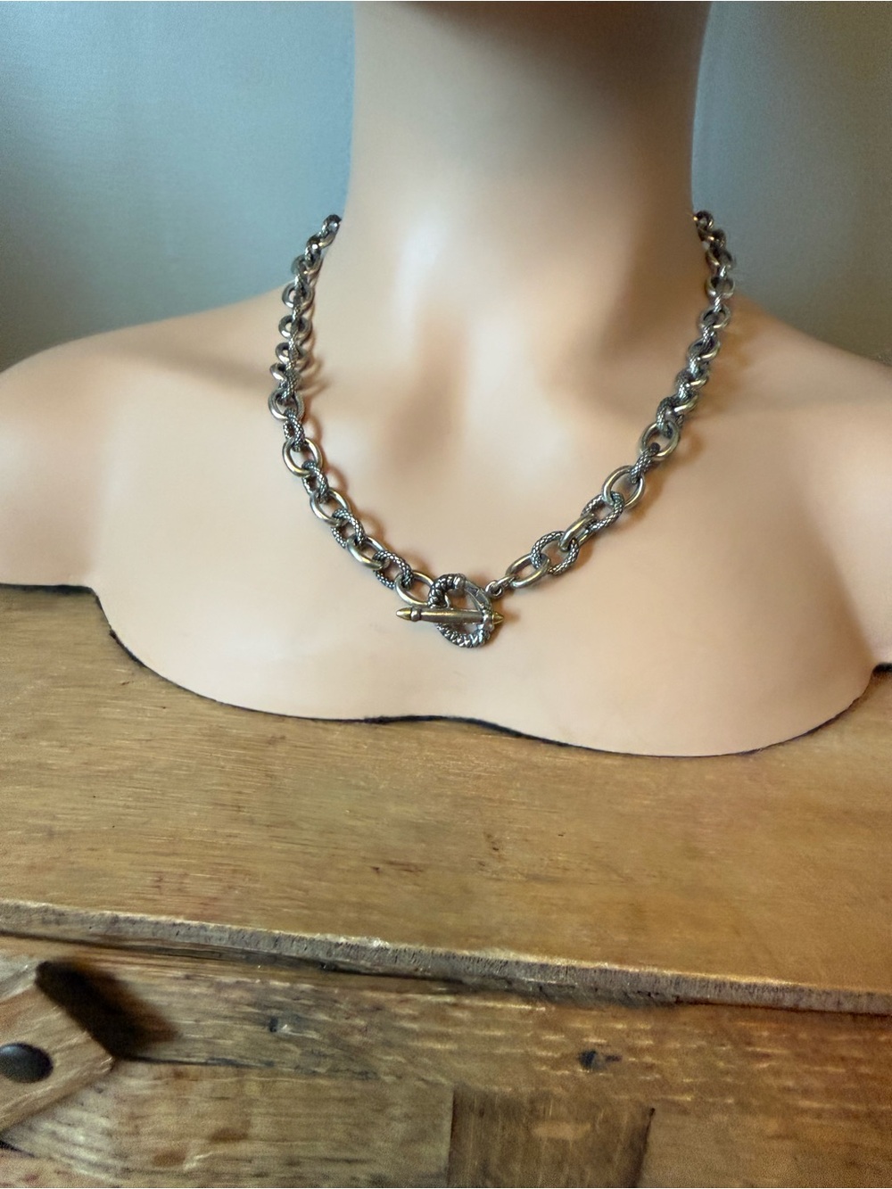Authentic Ann King Sterling Silver 925 & 18K Two-Tone Signature Rolo Toggle Neck